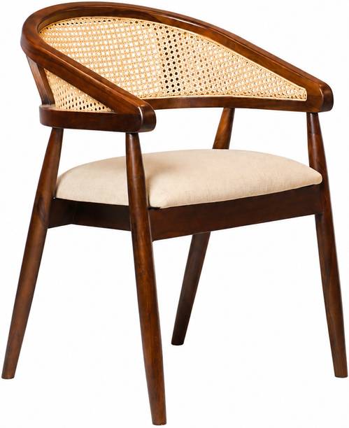 Little Extra Wooden Cane Dining Chair, Armchair, Solid Wood with Handwoven Rattan Backrest Solid Wood Living Room Chair