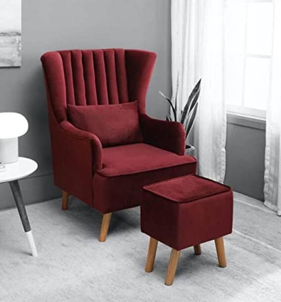 SIYARA DESIGN High Back Wing Chair with Pillow| Accent Chair|Single Seater Sofa with Footrest Solid Wood Living Room Chair