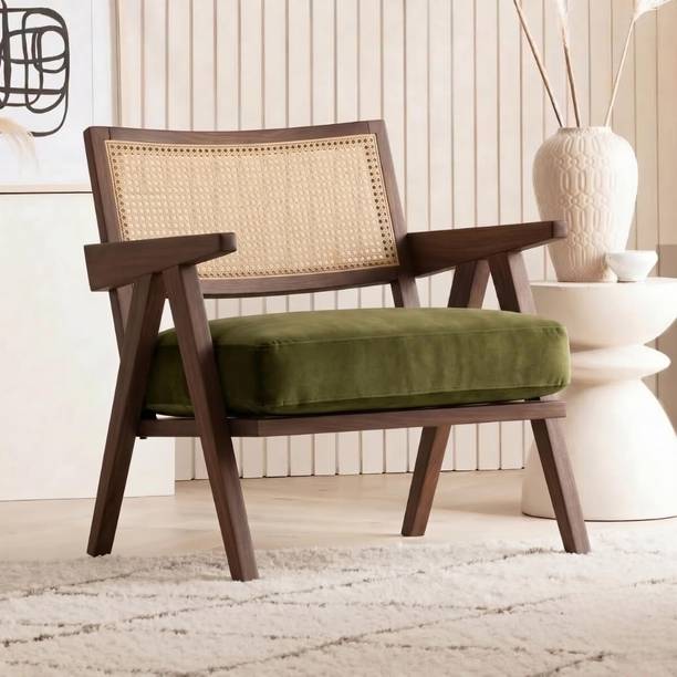 Kingsman Furnitures Abel Rattan Accent Arm Chair for Home Bedroom | Living, Dining & Drawing Room Cane Living Room Chair