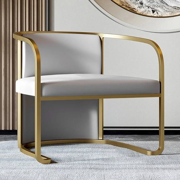 NG Decor Gray Faux Leather Accent Chair Upholstered Barrel Chair Metal in Gold Finish Metal Living Room Chair