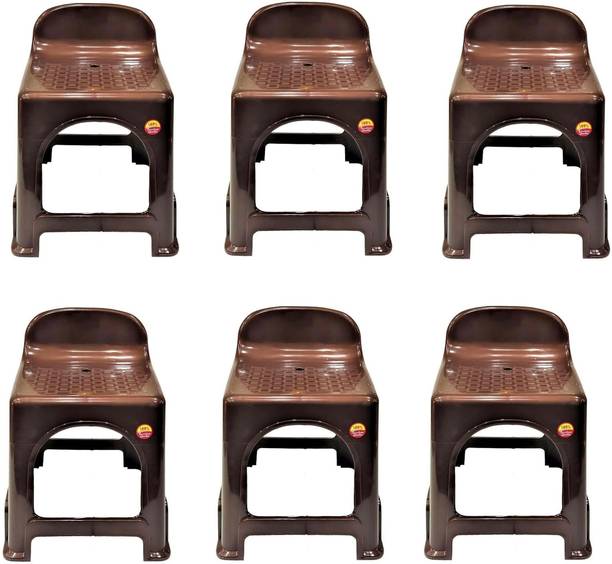 COMFORT Creation Full Size Plastic Stool Chair with Back Rest for Back Support Set of 6 Plastic Living Room Chair