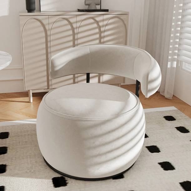 NG Decor Modern Off-White Swivel Armchair Barrel Accent Chair Velvet Upholstered Metal Living Room Chair