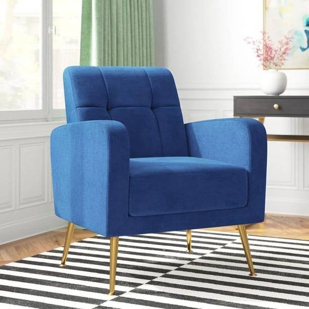WOODENFACTOR Set of 2 Velvet Armchair with Metal Legs for Living Room | Blue Solid Wood Living Room Chair