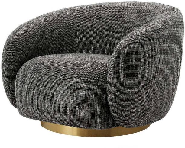 Kingsman Furnitures Brok 360° Swivel Chair Matte Gold Round Steel Base Grey Fabric Living Room Chair