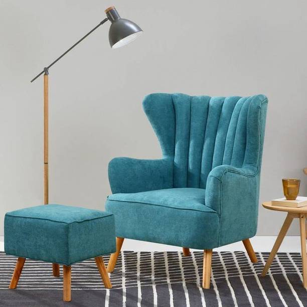 Phirkcraft Solid Wood Wing Chair Arm Chair with Ottoman/Footrest for Bedroom,Living Room Solid Wood Living Room Chair