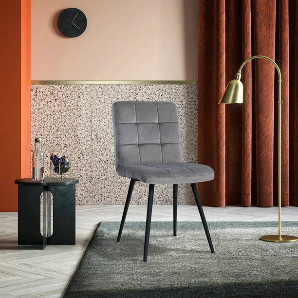 Finch Fox Furst Tufted Velvet Upholstery Living Room Dining Chair in Dark Grey Color Metal Living Room Chair
