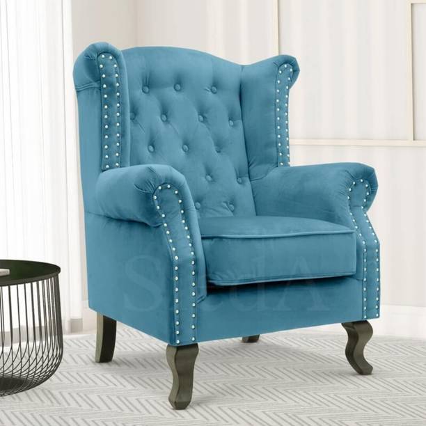 SIYARA DESIGN Velvet Accent Chair With Armrest|High Back Wing Chair|Single Seater Sofa Solid Wood Living Room Chair