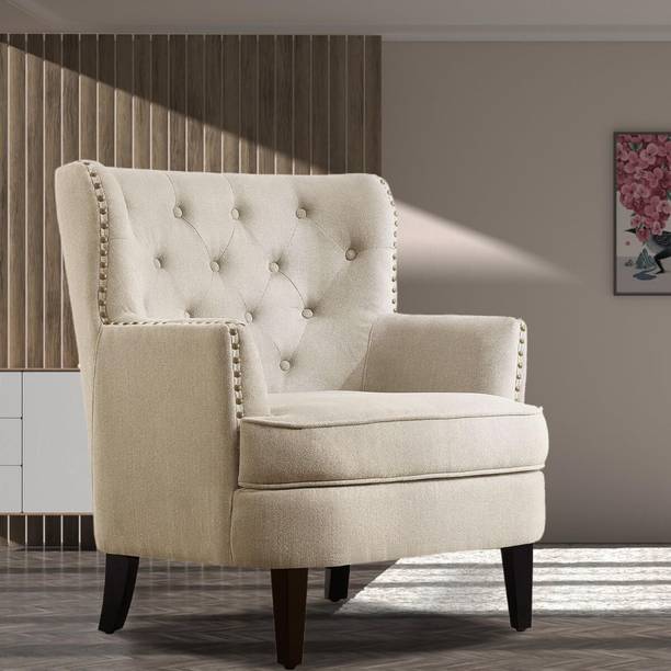 ADORN MART Velvet High Back Wing Arm Chair Fabric Living Room Chair