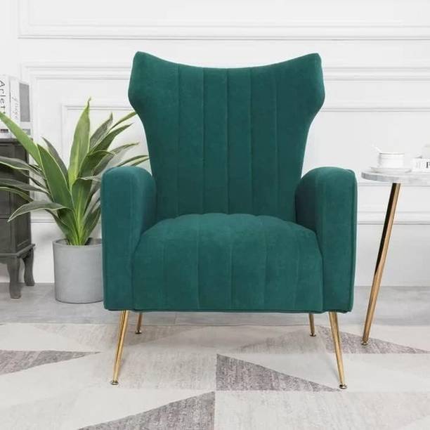 WOODENFACTOR Velvet Armchair with Metal Legs for Living Room & Bedroom | Green Solid Wood Living Room Chair