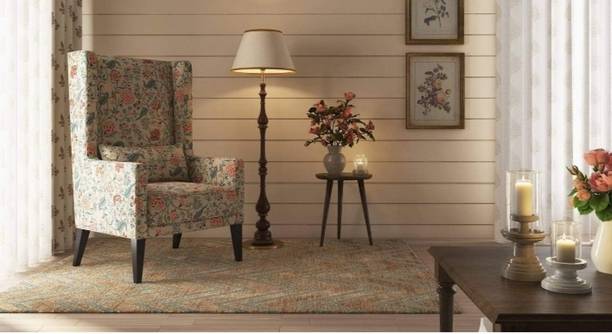 HIGH CHOICE WOODEN ART Wooden Fabric Arm Chair Single Seater Sofa Wing Chair Solid Wood Living Room Chair