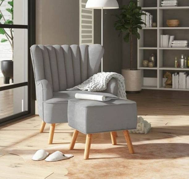 SIYARA DESIGN High Back Wing Chair with Pillow| Accent Chair|Single Seater Sofa with Footrest Solid Wood Living Room Chair