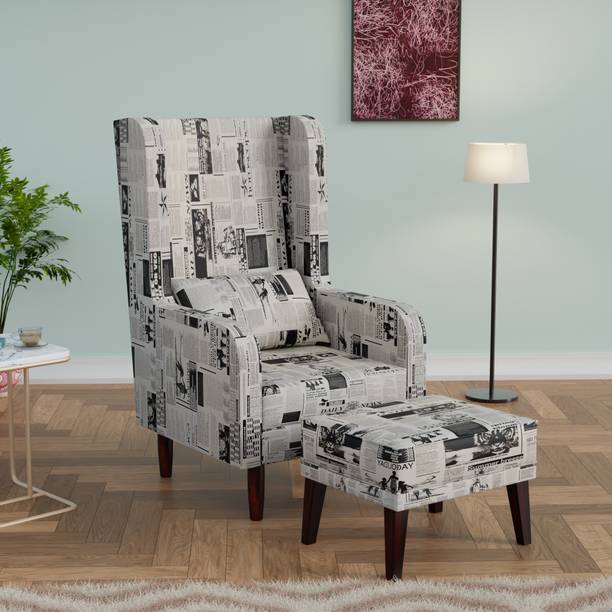 Flipkart Perfect Homes Wooden Wing Chair with Ottoman Stool | Solid Wood Living Room Chair