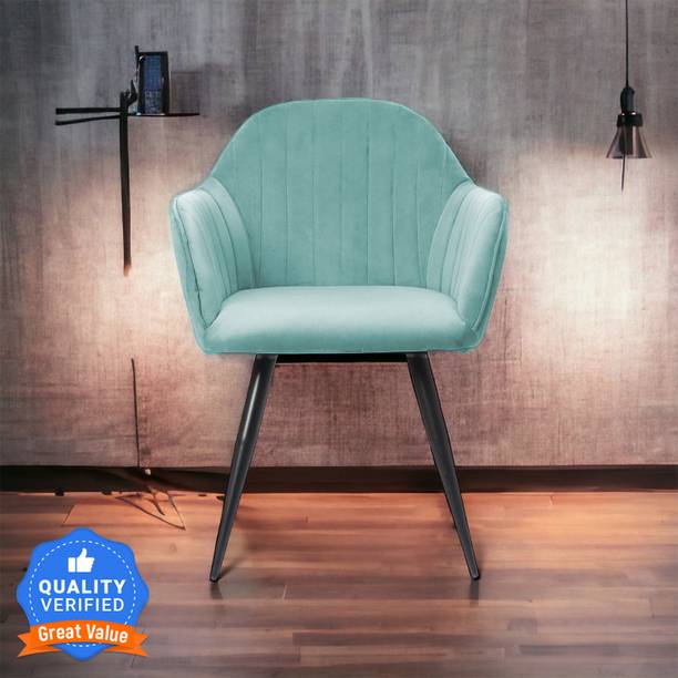 Flipkart Perfect Homes Ambar Unique Velvet Armchair With Armrest & Black Metal Base in Pista Color Metal Living Room Chair