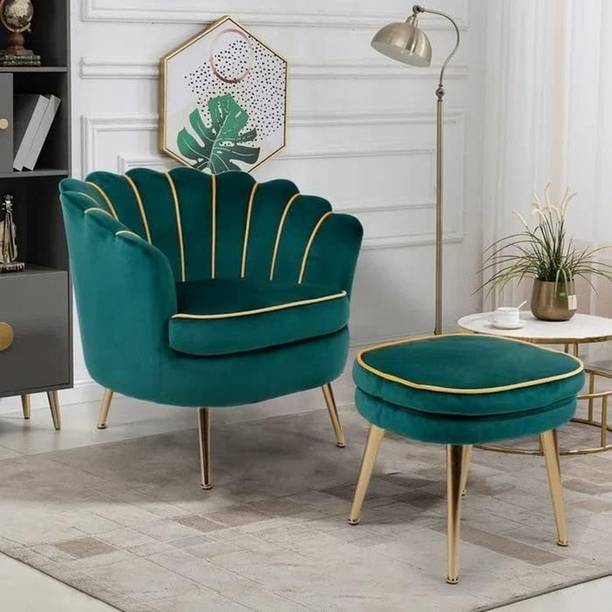 WOODENFACTOR Velvet Armchair for Living Room | Teal Solid Wood Living Room Chair
