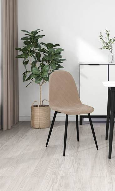 Finch Fox Eames Replica Quilted Velvet Living Room Dining Chair in Cream Color Metal Living Room Chair