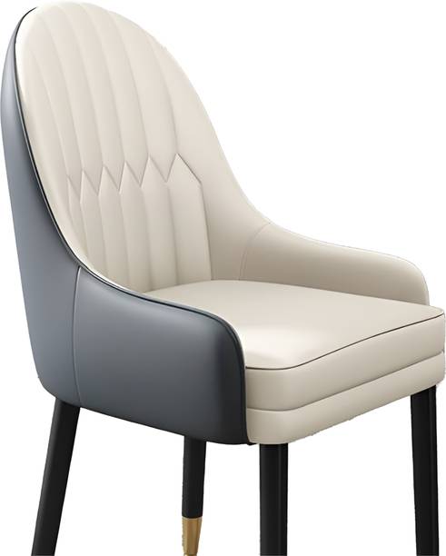 Ayesha Wood Furniture Modern Leatherette Accent Chair with Armrest & Golden Tip Legs (White & Black) Solid Wood Living Room Chair
