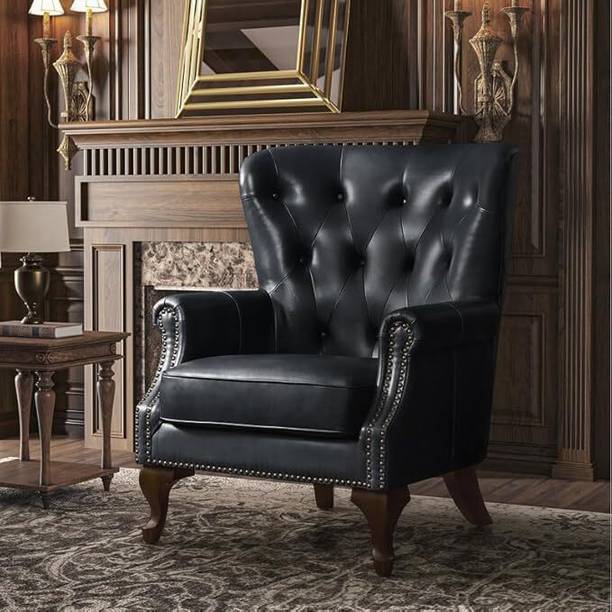 ADORN MART Leatherette High Back Wing Arm Chair Leatherette Living Room Chair