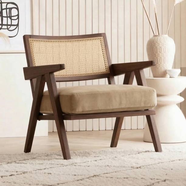 Kingsman Furnitures Abel Rattan Accent Arm Chair for Home Bedroom | Living, Dining & Drawing Room Cane Living Room Chair