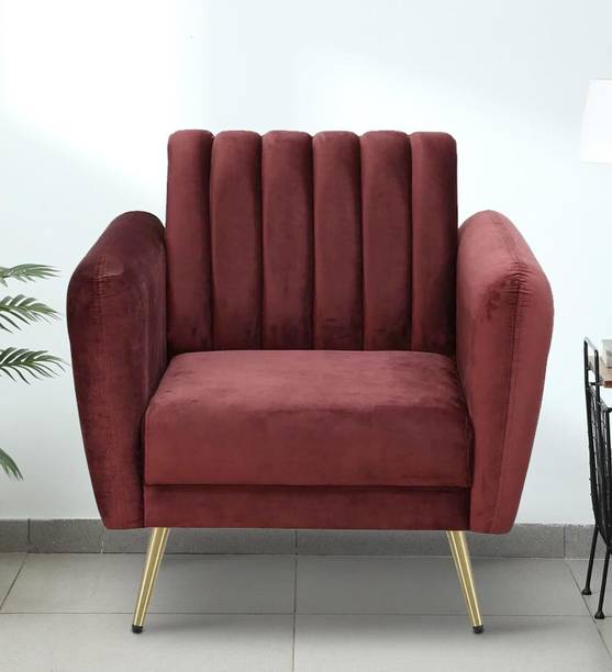 WOODENFACTOR Velvet Tub Chair with Golden Legs | Wine Red Solid Wood Living Room Chair