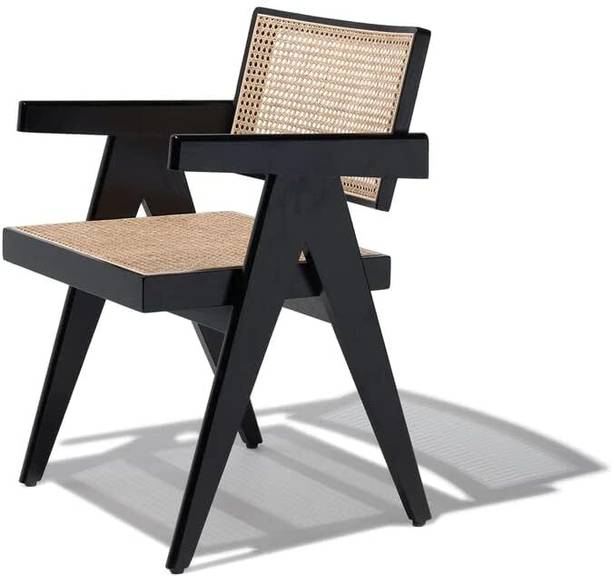 FURNEEZY Rattan UPHOSTERY ARM Chair for Living Room and Office Solid Wood Dining Chair