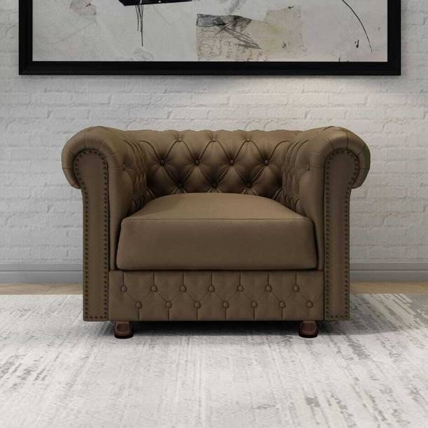 India wood mart Wooden Modern Sofa Couch with Deep Seats,Chesterfield 1 Seater Living Room Chair Engineered Wood Living Room Chair
