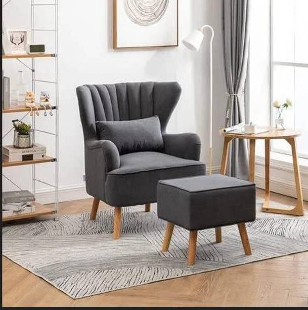 DUEX FURNITURE DF-Chair with 1 Footrest-S1-Grey Solid Wood Living Room Chair