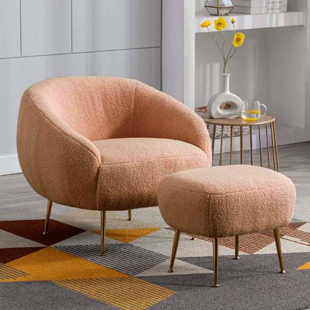Soul Light Art Accent Chair with Ottoman Set, Upholstered Round Back Living Room Chair Fabric Living Room Chair