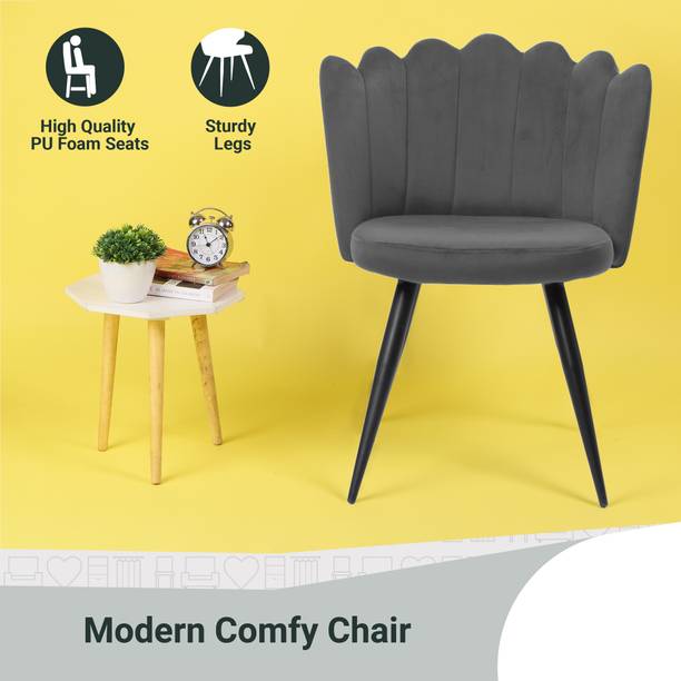 Finch Fox Finger Luxurious Dining Chairs in Dark Grey Velvet with Black Metal Legs Engineered Wood Living Room Chair