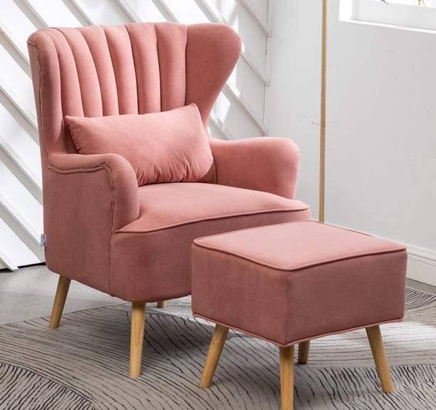 SIYARA DESIGN High Back Wing Chair with Pillow| Accent Chair|Single Seater Sofa with Footrest Solid Wood Living Room Chair