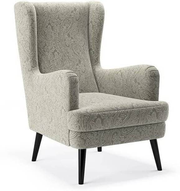 Custom Decor Printed Grey Colour Tufted Wing Back Solid Wood Living Room Chair