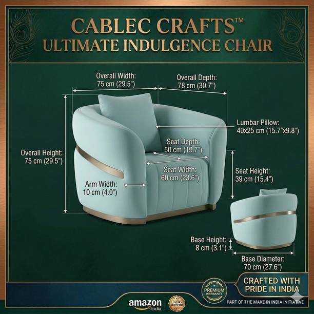 Cablec Crafts Modern Upholstered Tub Chair with Champagne Gold Metal Inlay and Base Fabric Living Room Chair