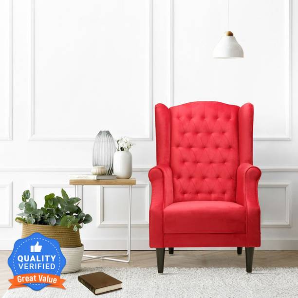 Flipkart Perfect Homes Beleza Tufted Red Wing Chair Solid Wood Living Room Chair