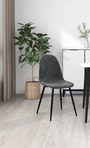 Finch Fox Eames Replica Quilted Velvet Living Room Dining Chair in Dark Grey Color Metal Living Room Chair