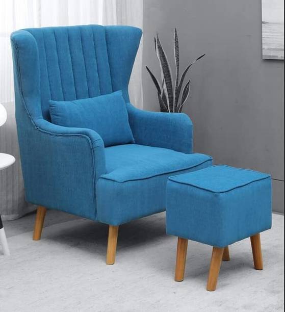 Phirkcraft Solid Wood Wing Chair Arm Chair with Ottoman/Footrest for Bedroom,Living Room Solid Wood Living Room Chair