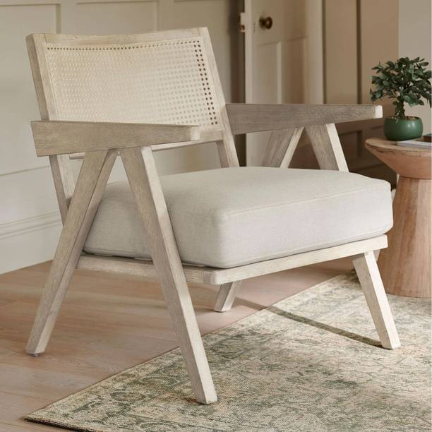 Kingsman Furnitures Abel Rattan Accent Arm Chair for Home Bedroom | Living, Dining & Drawing Room Cane Living Room Chair