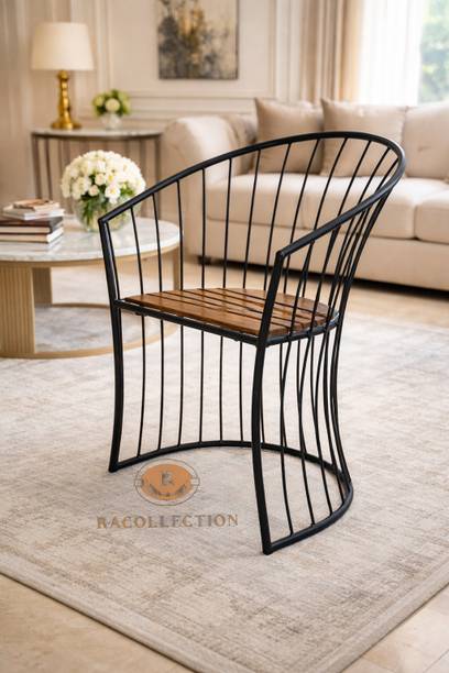 RACOLLECTION Wrought Iron and Wood Chair, Garden Patio Furniture, Indoor Outdoor Seating Solid Wood Living Room Chair