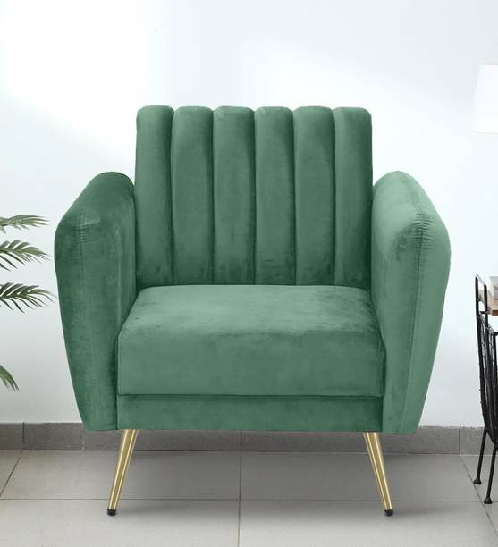 WOODENFACTOR Velvet Tub Chair with Golden Legs | Mint Green Solid Wood Living Room Chair