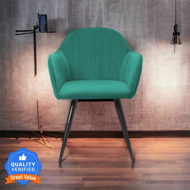Flipkart Perfect Homes Ambar Unique Velvet Armchair With Armrest & Black Metal Base in Dark Green Color Metal Living Room Chair