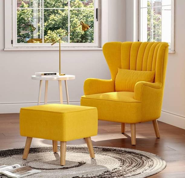 SIYARA DESIGN High Back Wing Chair with Pillow| Accent Chair|Single Seater Sofa with Footrest Solid Wood Living Room Chair