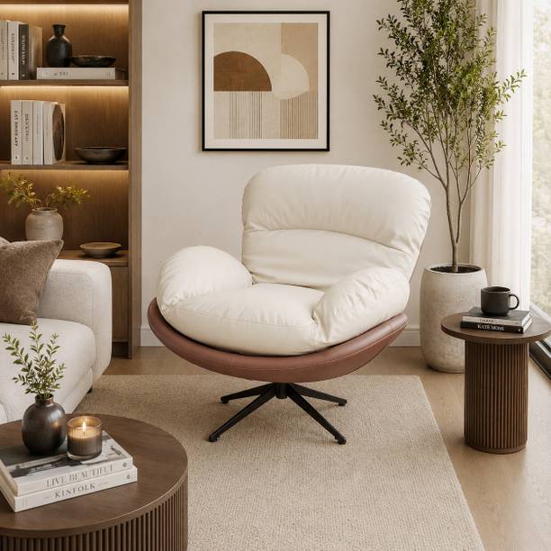 THE ATTIC The Attic Shella Lounge Chair,Comfy 360° Swivel & Relaxing,Peach Beige Fabric Living Room Chair