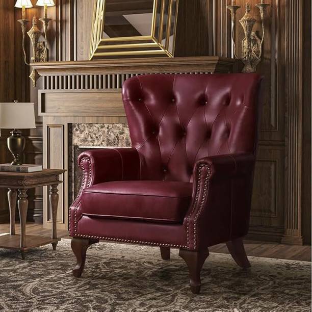 ADORN MART Leatherette High Back Wing Arm Chair Leatherette Living Room Chair