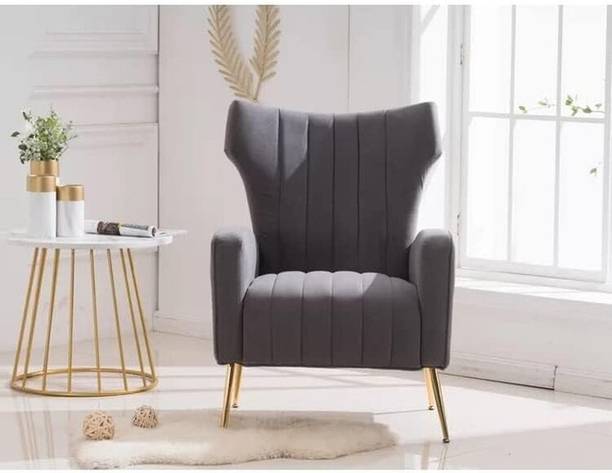 WOODENFACTOR Velvet Armchair with Metal Legs for Living Room & Bedroom | Grey Solid Wood Living Room Chair
