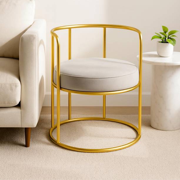 RACOLLECTION Modern Gold Metal Accent Chair with Round Grey Cushion Foam Living Room Chair
