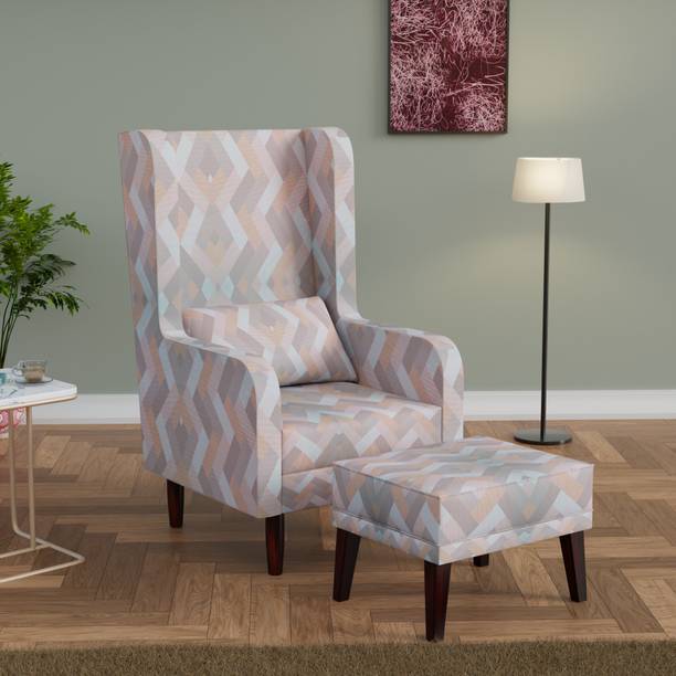 Flipkart Perfect Homes Wooden Wing Chair with Ottoman Stool | Solid Wood Living Room Chair