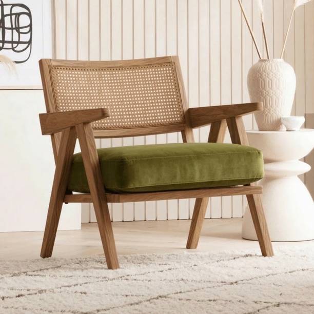 Kingsman Furnitures Abel Rattan Accent Arm Chair for Home Bedroom | Living, Bedroom & Drawing Room Cane Living Room Chair