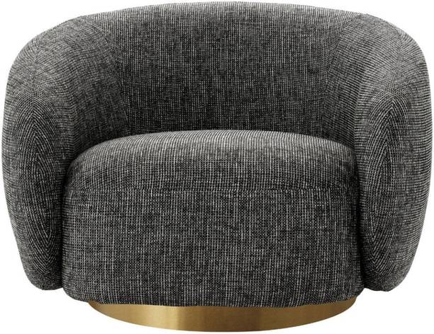 Kingsman Furnitures Brok 360° Swivel Chair Matte Gold Round Steel Base Grey Fabric Living Room Chair