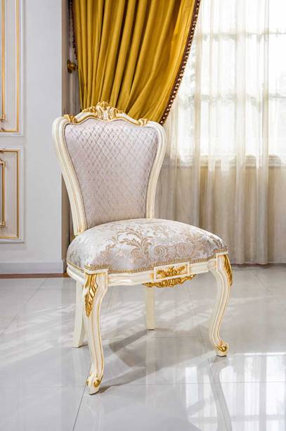 Ashiana Handicrafts Royal Luxury Upholstered Chair with Carved Wooden Frame, Padded Seat Fabric Living Room Chair