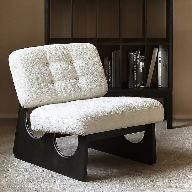 NG Decor Japandi Boucle Lounge Chair White & Black Accent Chair Ash Wood Upholstery Metal Living Room Chair