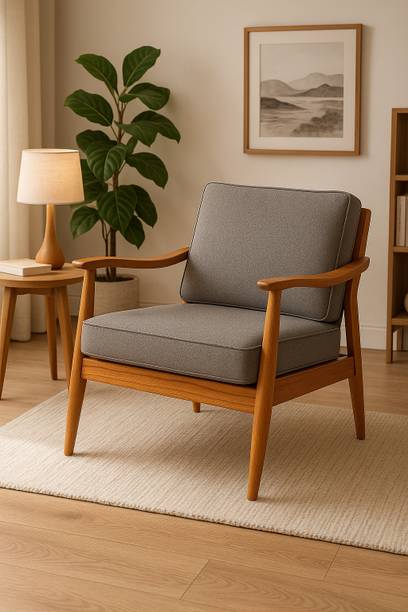 UrbonArts Solid Sheesham Wood Lounge Chair | Mid-Century Accent Chair for Living Room Solid Wood Living Room Chair