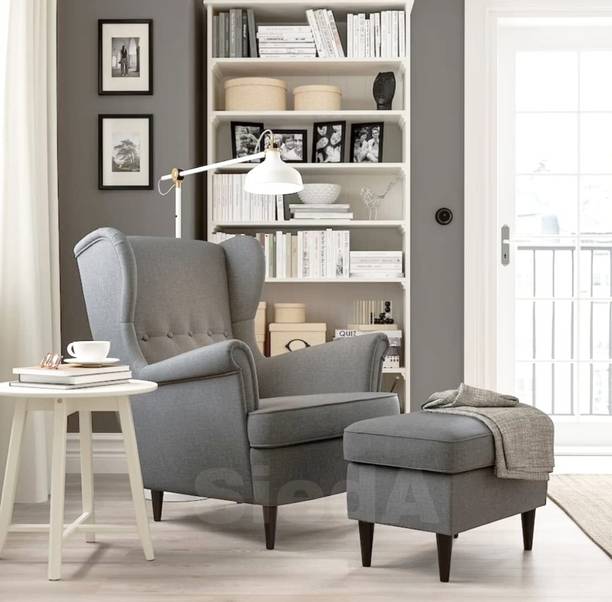 SIYARA DESIGN High Back Wing Chair with Ottoman| Accent Chair|Single Seater Sofa with Footrest Solid Wood Living Room Chair